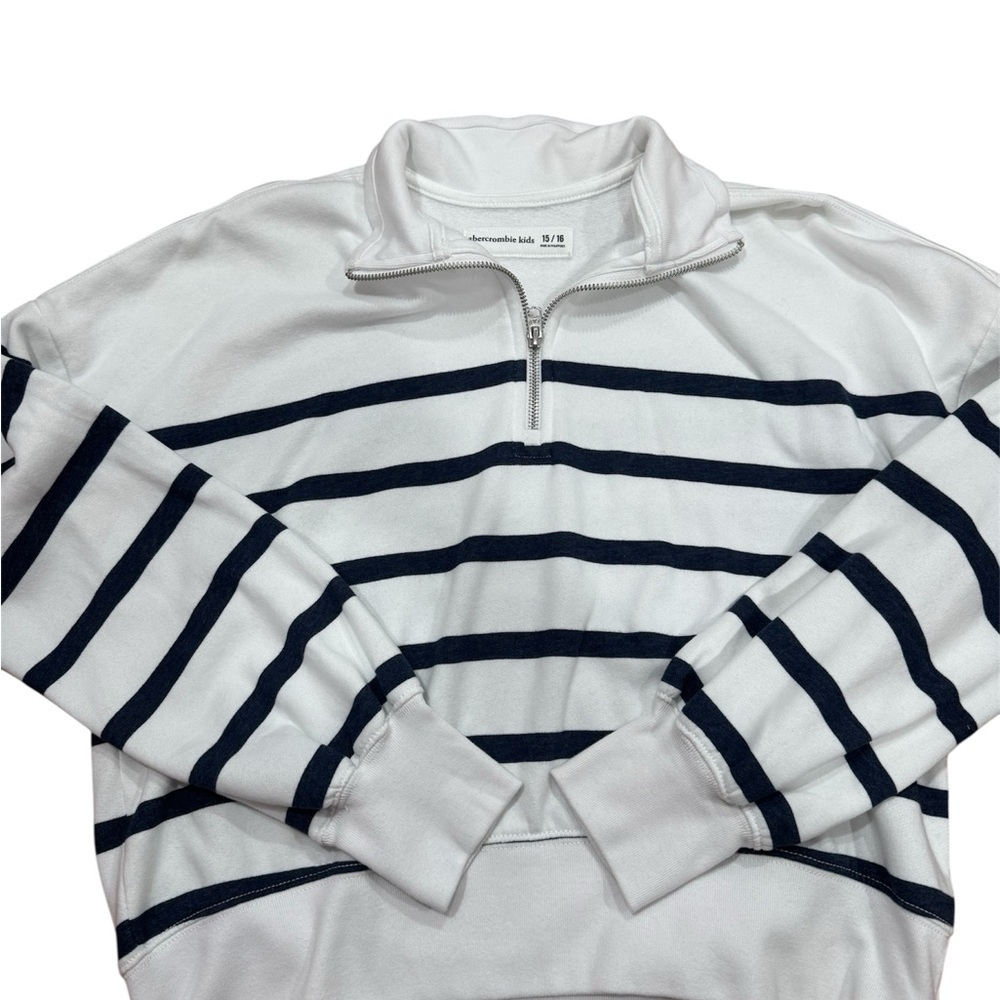 Abercrombie Kids White and Blue Striped Zip-Up Sweater
